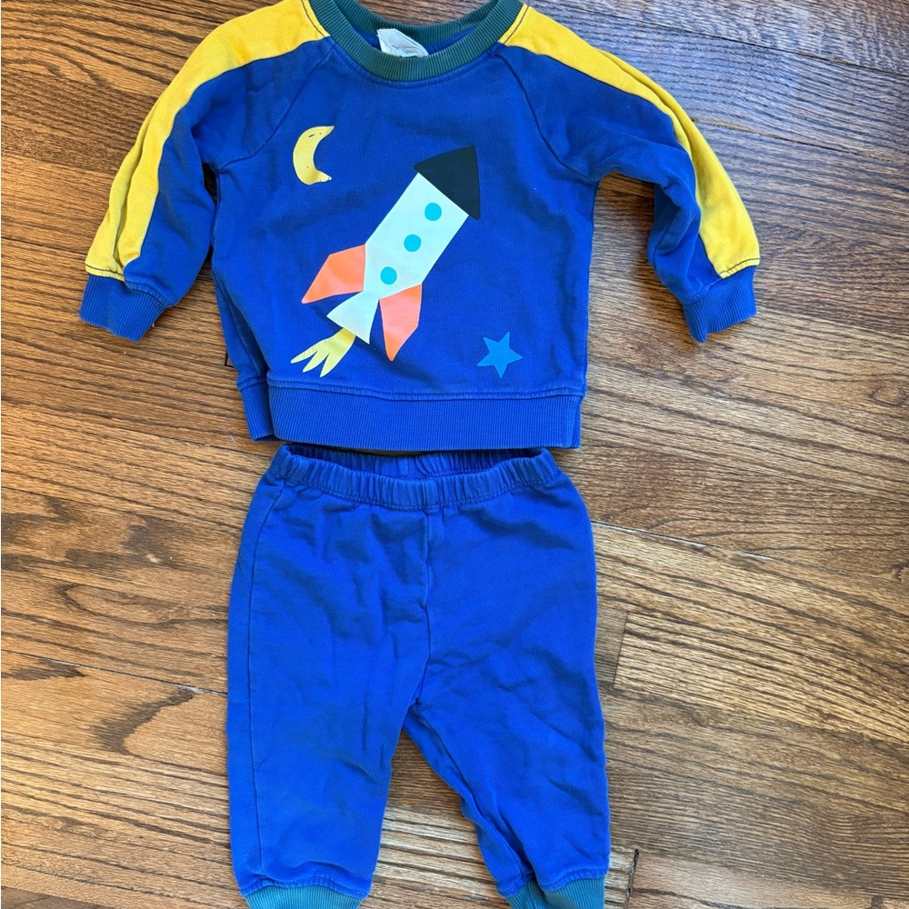 Hanna Andersson Blue Boys Outfit with Rocketship